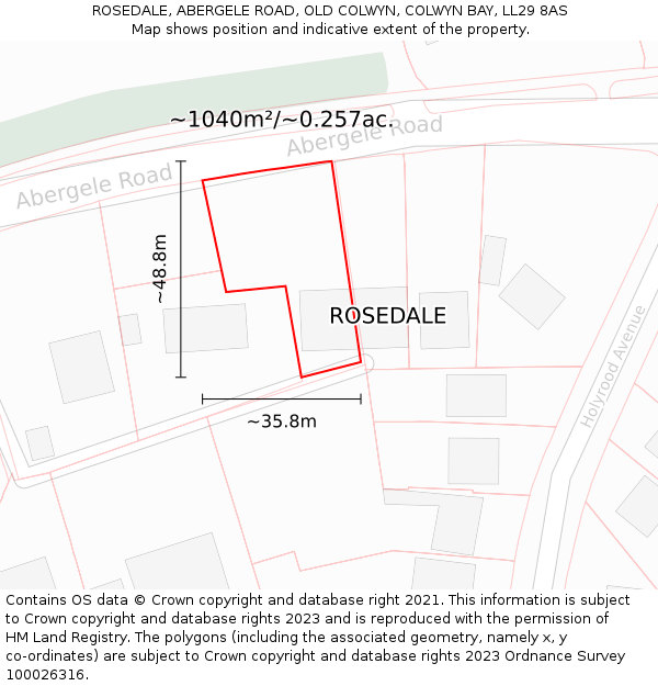 ROSEDALE, ABERGELE ROAD, OLD COLWYN, COLWYN BAY, LL29 8AS: Plot and title map