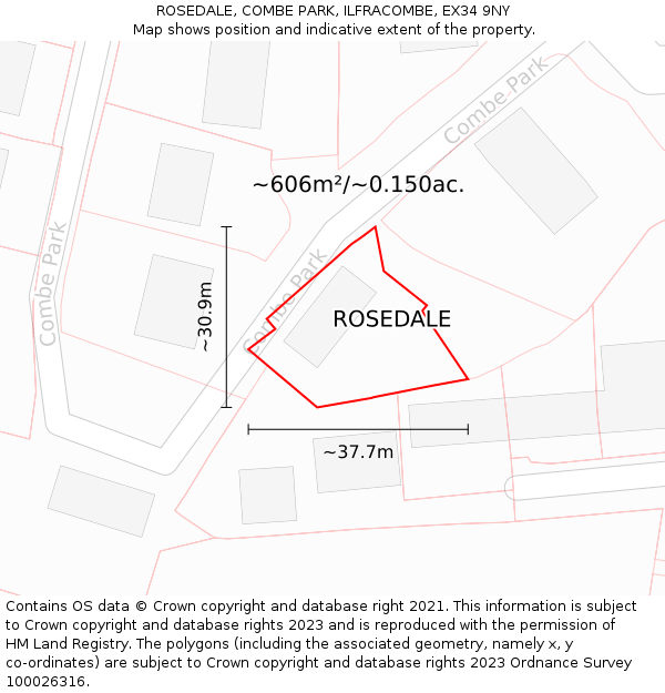 ROSEDALE, COMBE PARK, ILFRACOMBE, EX34 9NY: Plot and title map