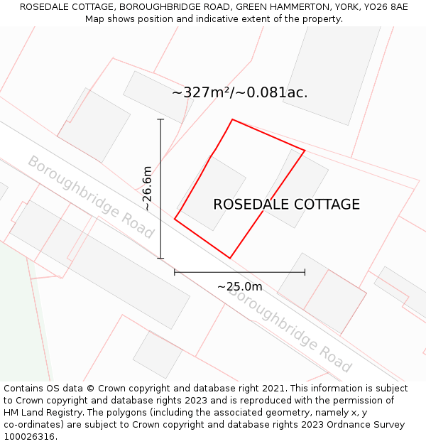 ROSEDALE COTTAGE, BOROUGHBRIDGE ROAD, GREEN HAMMERTON, YORK, YO26 8AE: Plot and title map