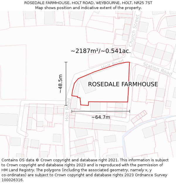 ROSEDALE FARMHOUSE, HOLT ROAD, WEYBOURNE, HOLT, NR25 7ST: Plot and title map