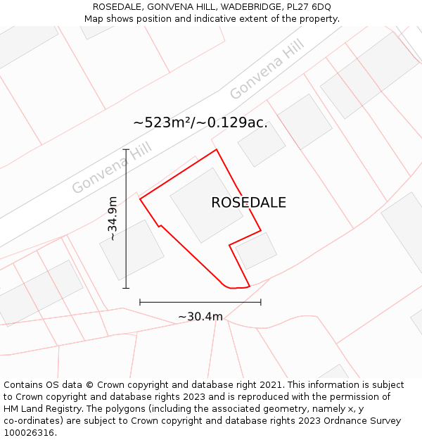 ROSEDALE, GONVENA HILL, WADEBRIDGE, PL27 6DQ: Plot and title map