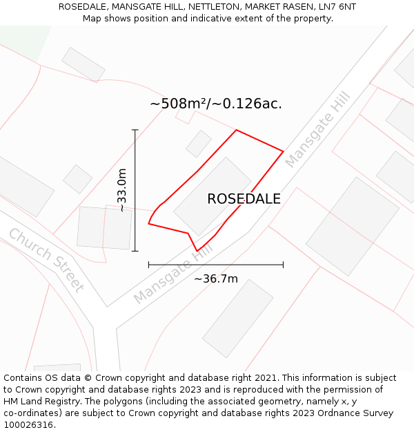 ROSEDALE, MANSGATE HILL, NETTLETON, MARKET RASEN, LN7 6NT: Plot and title map