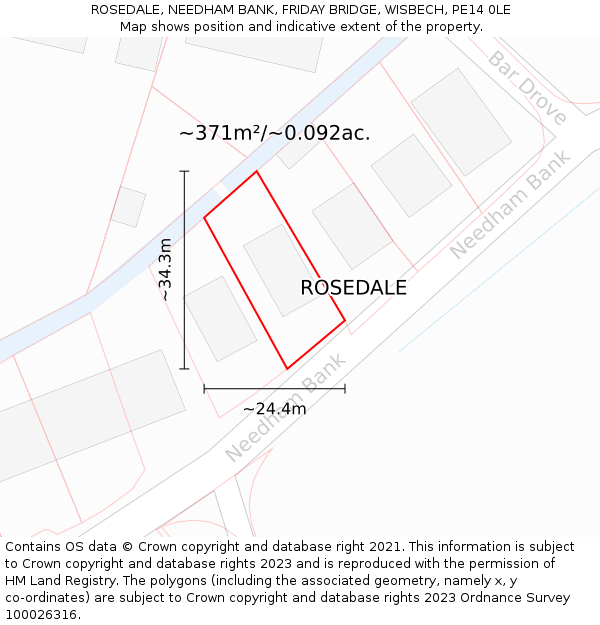 ROSEDALE, NEEDHAM BANK, FRIDAY BRIDGE, WISBECH, PE14 0LE: Plot and title map