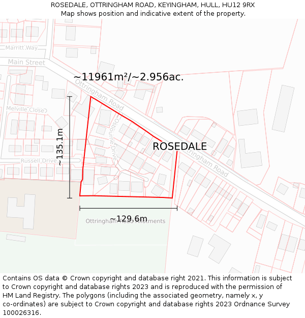 ROSEDALE, OTTRINGHAM ROAD, KEYINGHAM, HULL, HU12 9RX: Plot and title map