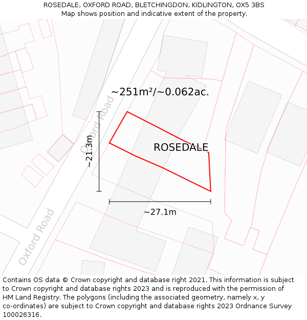 ROSEDALE, OXFORD ROAD, BLETCHINGDON, KIDLINGTON, OX5 3BS: Plot and title map