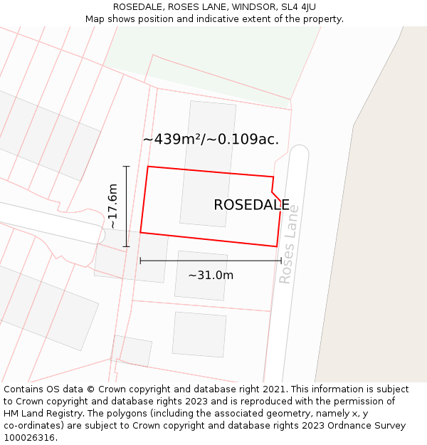 ROSEDALE, ROSES LANE, WINDSOR, SL4 4JU: Plot and title map