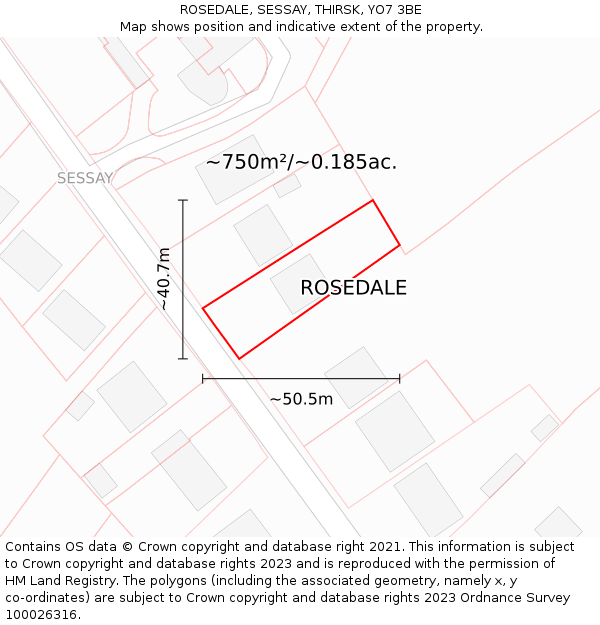 ROSEDALE, SESSAY, THIRSK, YO7 3BE: Plot and title map