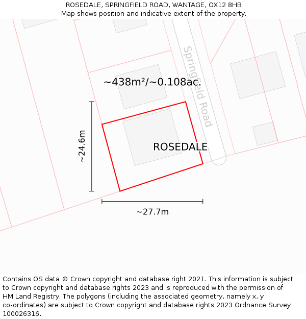 ROSEDALE, SPRINGFIELD ROAD, WANTAGE, OX12 8HB: Plot and title map