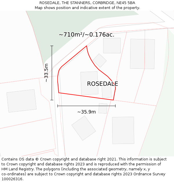 ROSEDALE, THE STANNERS, CORBRIDGE, NE45 5BA: Plot and title map