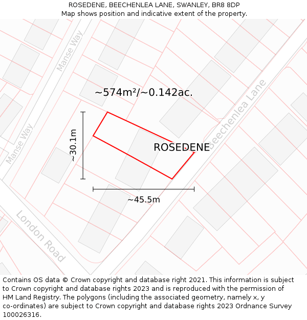 ROSEDENE, BEECHENLEA LANE, SWANLEY, BR8 8DP: Plot and title map