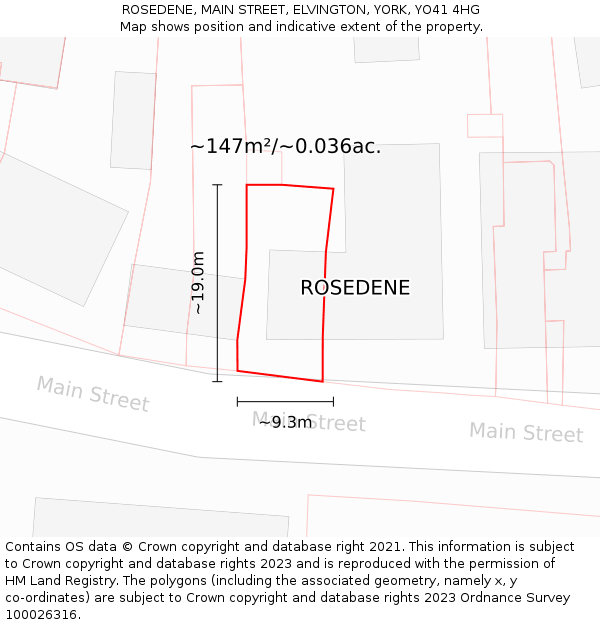 ROSEDENE, MAIN STREET, ELVINGTON, YORK, YO41 4HG: Plot and title map
