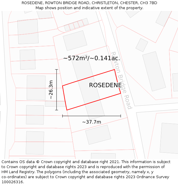 ROSEDENE, ROWTON BRIDGE ROAD, CHRISTLETON, CHESTER, CH3 7BD: Plot and title map