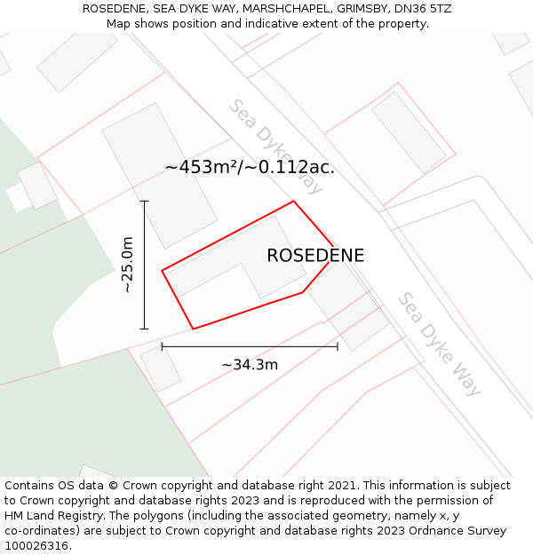 ROSEDENE, SEA DYKE WAY, MARSHCHAPEL, GRIMSBY, DN36 5TZ: Plot and title map