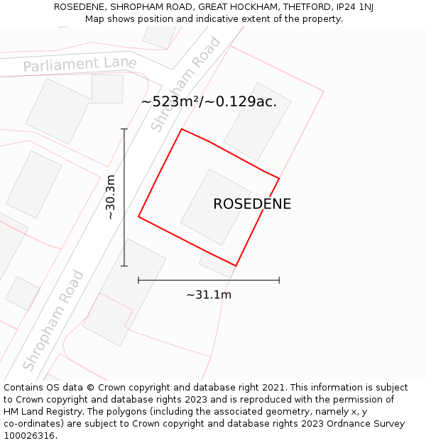 ROSEDENE, SHROPHAM ROAD, GREAT HOCKHAM, THETFORD, IP24 1NJ: Plot and title map