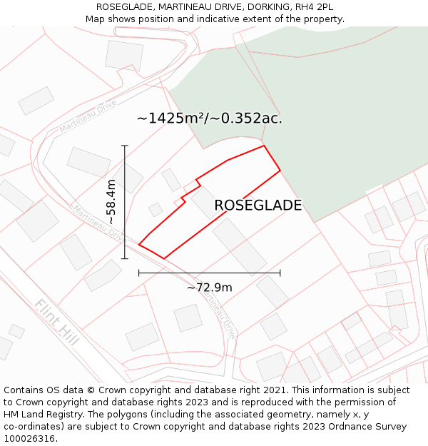 ROSEGLADE, MARTINEAU DRIVE, DORKING, RH4 2PL: Plot and title map