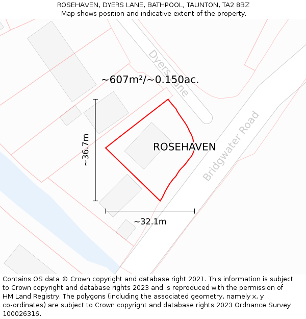 ROSEHAVEN, DYERS LANE, BATHPOOL, TAUNTON, TA2 8BZ: Plot and title map