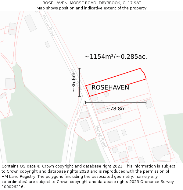 ROSEHAVEN, MORSE ROAD, DRYBROOK, GL17 9AT: Plot and title map