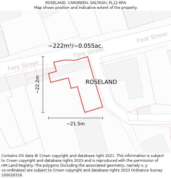 ROSELAND, CARGREEN, SALTASH, PL12 6PA: Plot and title map