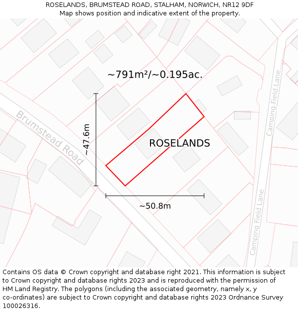 ROSELANDS, BRUMSTEAD ROAD, STALHAM, NORWICH, NR12 9DF: Plot and title map