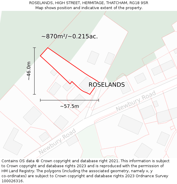 ROSELANDS, HIGH STREET, HERMITAGE, THATCHAM, RG18 9SR: Plot and title map