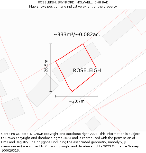 ROSELEIGH, BRYNFORD, HOLYWELL, CH8 8AD: Plot and title map