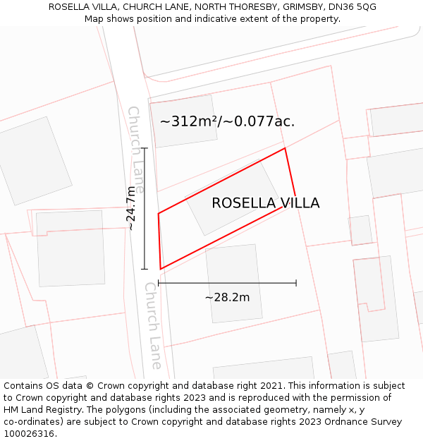 ROSELLA VILLA, CHURCH LANE, NORTH THORESBY, GRIMSBY, DN36 5QG: Plot and title map