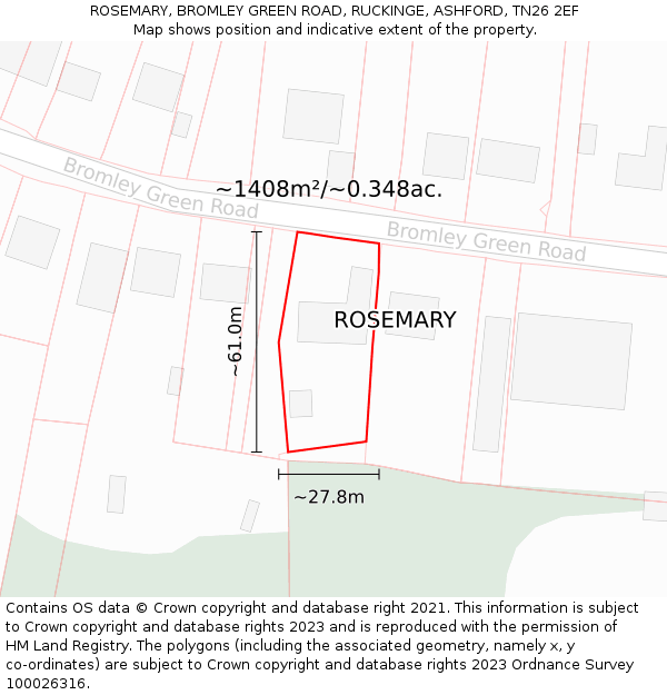 ROSEMARY, BROMLEY GREEN ROAD, RUCKINGE, ASHFORD, TN26 2EF: Plot and title map