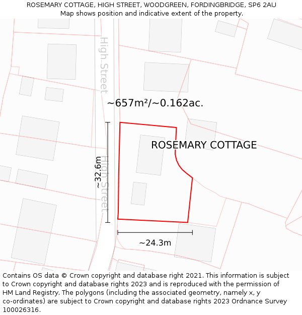 ROSEMARY COTTAGE, HIGH STREET, WOODGREEN, FORDINGBRIDGE, SP6 2AU: Plot and title map