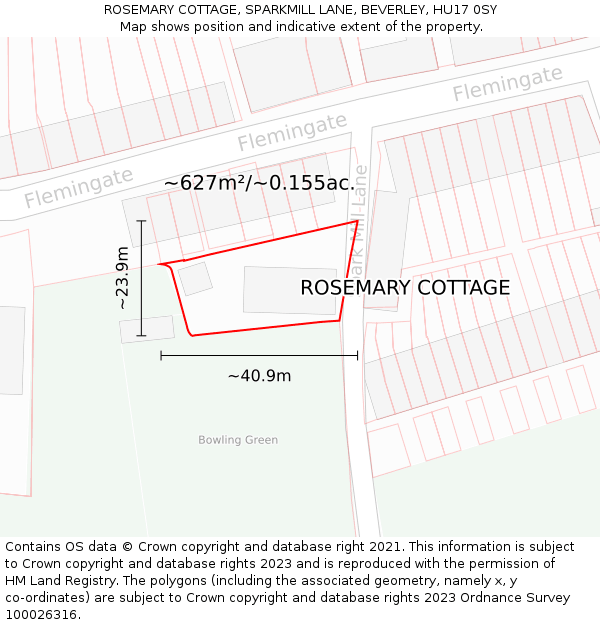 ROSEMARY COTTAGE, SPARKMILL LANE, BEVERLEY, HU17 0SY: Plot and title map