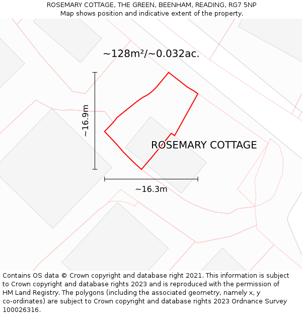 ROSEMARY COTTAGE, THE GREEN, BEENHAM, READING, RG7 5NP: Plot and title map