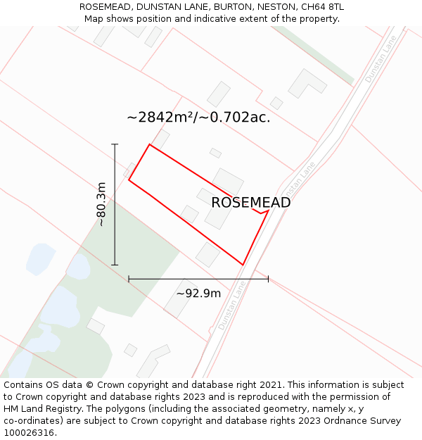 ROSEMEAD, DUNSTAN LANE, BURTON, NESTON, CH64 8TL: Plot and title map