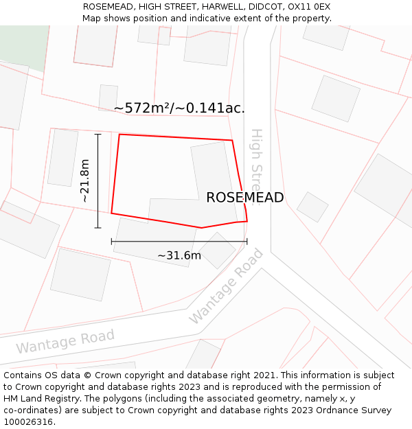 ROSEMEAD, HIGH STREET, HARWELL, DIDCOT, OX11 0EX: Plot and title map