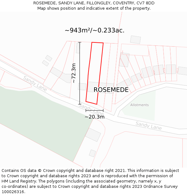 ROSEMEDE, SANDY LANE, FILLONGLEY, COVENTRY, CV7 8DD: Plot and title map