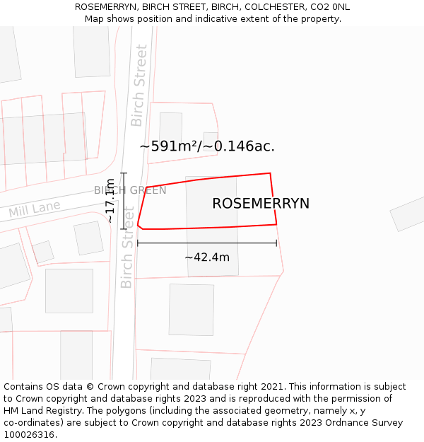 ROSEMERRYN, BIRCH STREET, BIRCH, COLCHESTER, CO2 0NL: Plot and title map