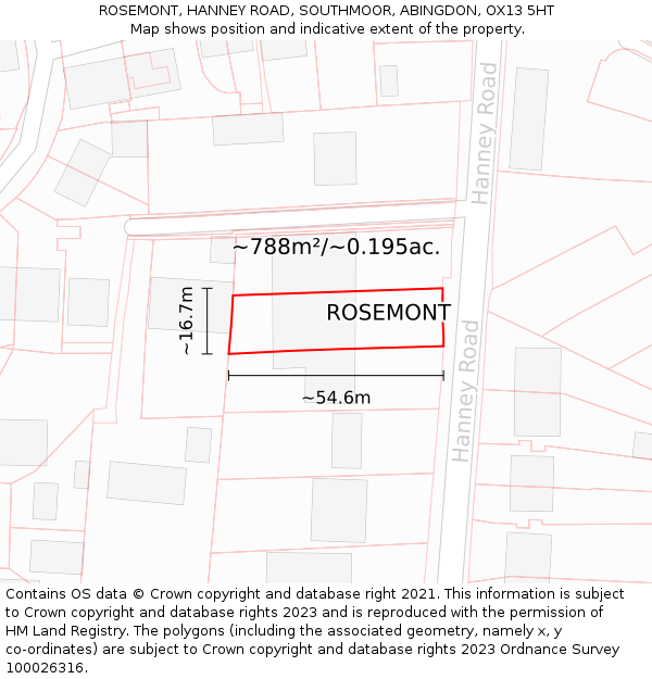 ROSEMONT, HANNEY ROAD, SOUTHMOOR, ABINGDON, OX13 5HT: Plot and title map