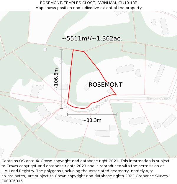 ROSEMONT, TEMPLES CLOSE, FARNHAM, GU10 1RB: Plot and title map