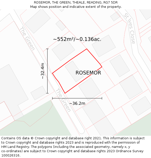 ROSEMOR, THE GREEN, THEALE, READING, RG7 5DR: Plot and title map