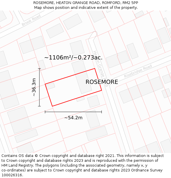 ROSEMORE, HEATON GRANGE ROAD, ROMFORD, RM2 5PP: Plot and title map