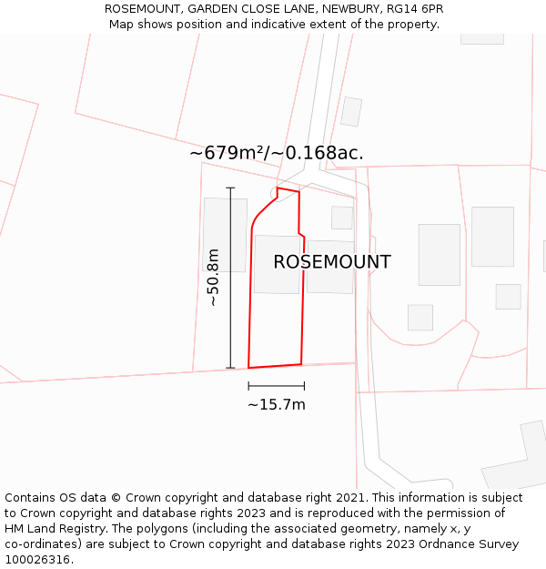 ROSEMOUNT, GARDEN CLOSE LANE, NEWBURY, RG14 6PR: Plot and title map