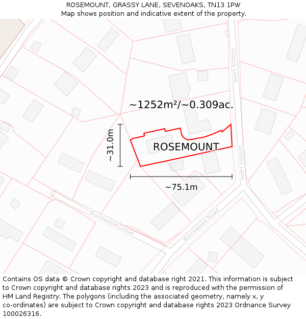 ROSEMOUNT, GRASSY LANE, SEVENOAKS, TN13 1PW: Plot and title map