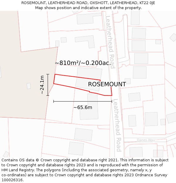 ROSEMOUNT, LEATHERHEAD ROAD, OXSHOTT, LEATHERHEAD, KT22 0JE: Plot and title map