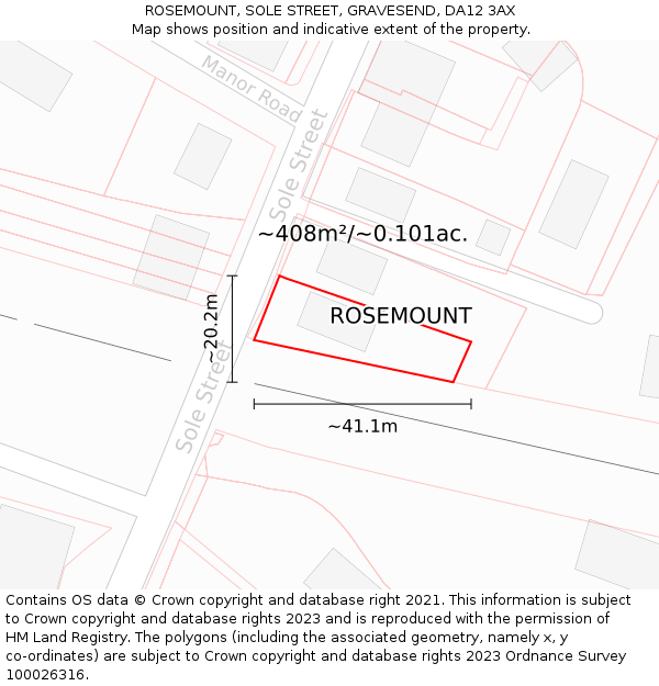 ROSEMOUNT, SOLE STREET, GRAVESEND, DA12 3AX: Plot and title map