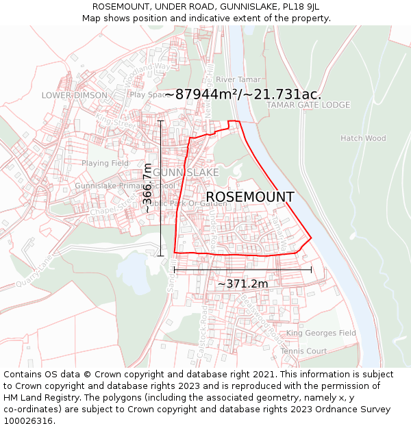ROSEMOUNT, UNDER ROAD, GUNNISLAKE, PL18 9JL: Plot and title map