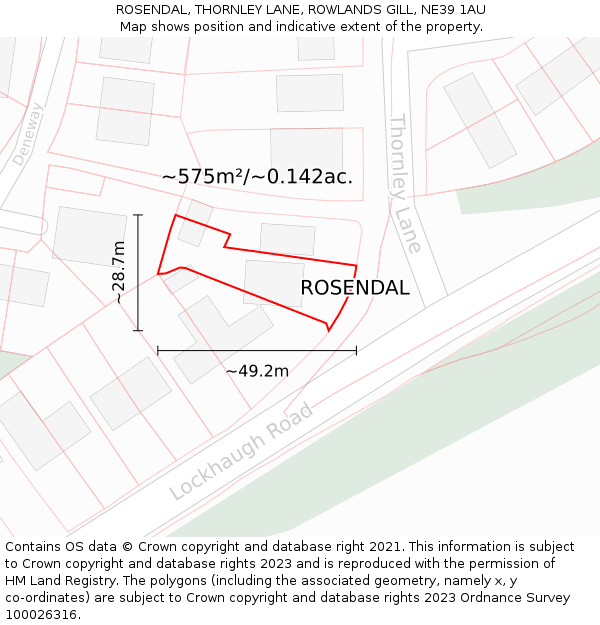 ROSENDAL, THORNLEY LANE, ROWLANDS GILL, NE39 1AU: Plot and title map