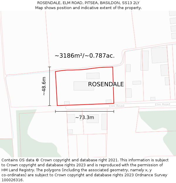 ROSENDALE, ELM ROAD, PITSEA, BASILDON, SS13 2LY: Plot and title map