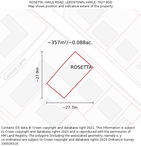 ROSETTA, HAYLE ROAD, LEEDSTOWN, HAYLE, TR27 6DD: Plot and title map