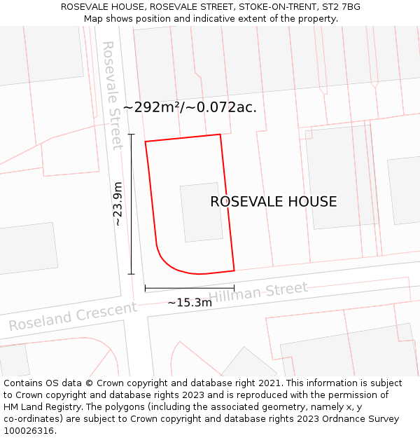 ROSEVALE HOUSE, ROSEVALE STREET, STOKE-ON-TRENT, ST2 7BG: Plot and title map