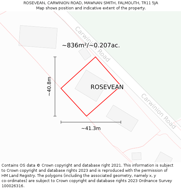 ROSEVEAN, CARWINION ROAD, MAWNAN SMITH, FALMOUTH, TR11 5JA: Plot and title map