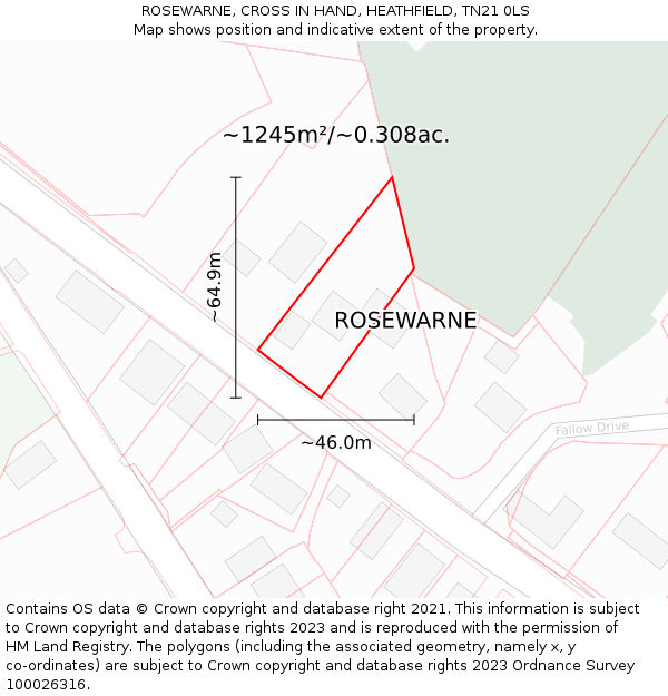 ROSEWARNE, CROSS IN HAND, HEATHFIELD, TN21 0LS: Plot and title map