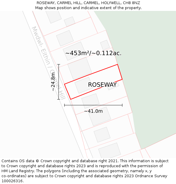 ROSEWAY, CARMEL HILL, CARMEL, HOLYWELL, CH8 8NZ: Plot and title map